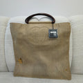 Chanel Linen Fabric Interlocking CC Wood Handle Tote Bag