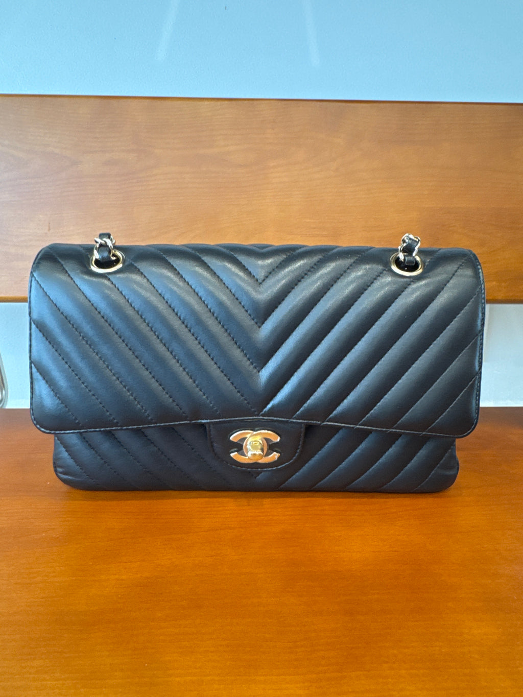 Chanel Lambskin Chevron Quilted Medium Double Flap Black