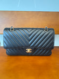 Chanel Lambskin Chevron Quilted Medium Double Flap Black