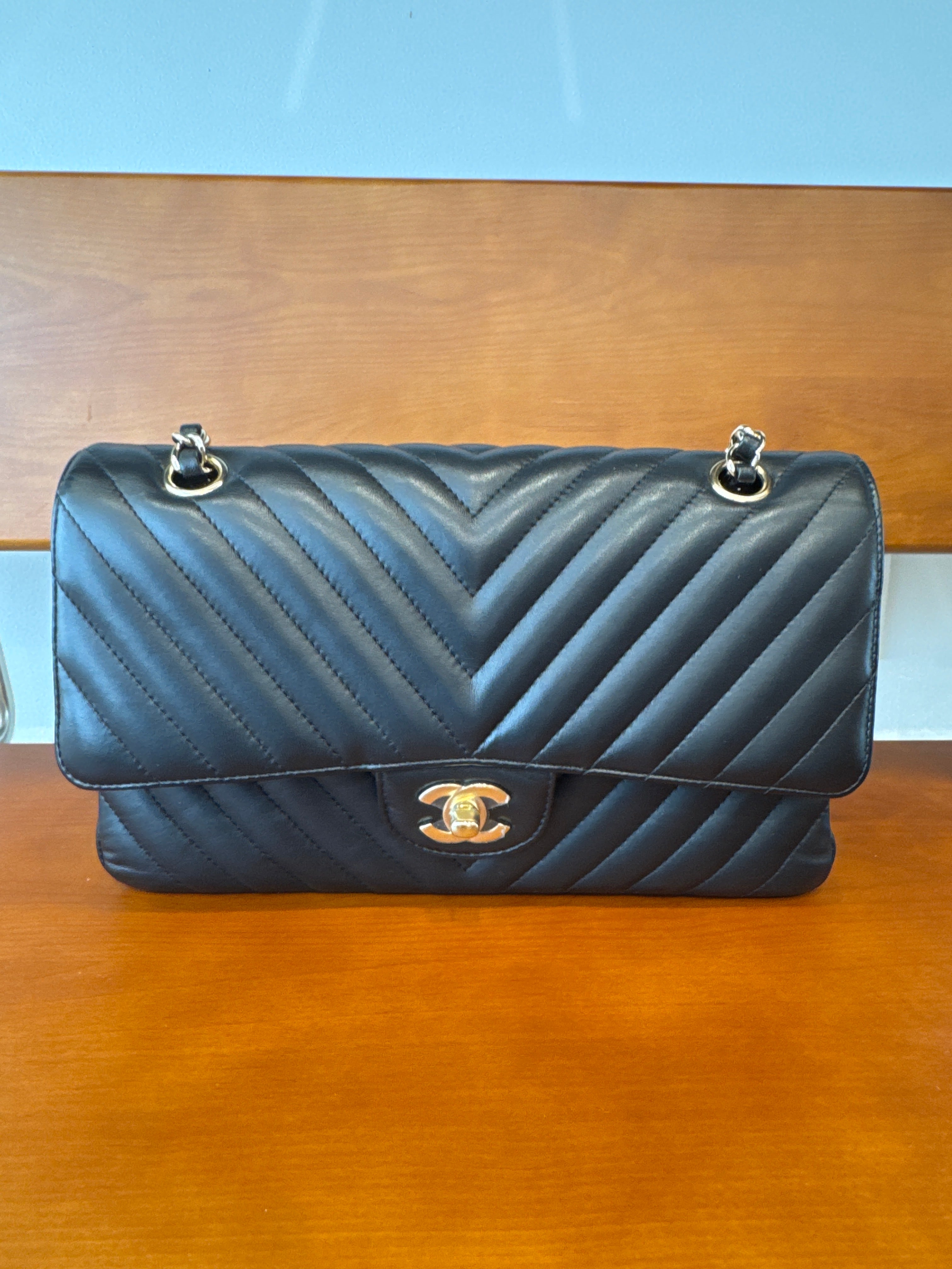 Chanel Lambskin Chevron Quilted Medium Double Flap Black