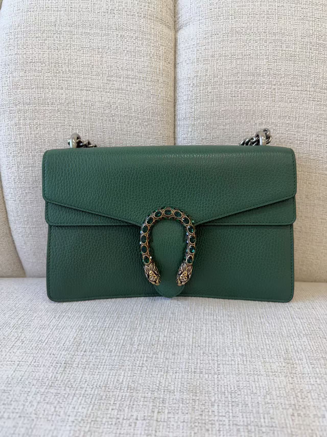 Gucci Grainy Leather Dionysus Crystal Embellished Shoulder Bag