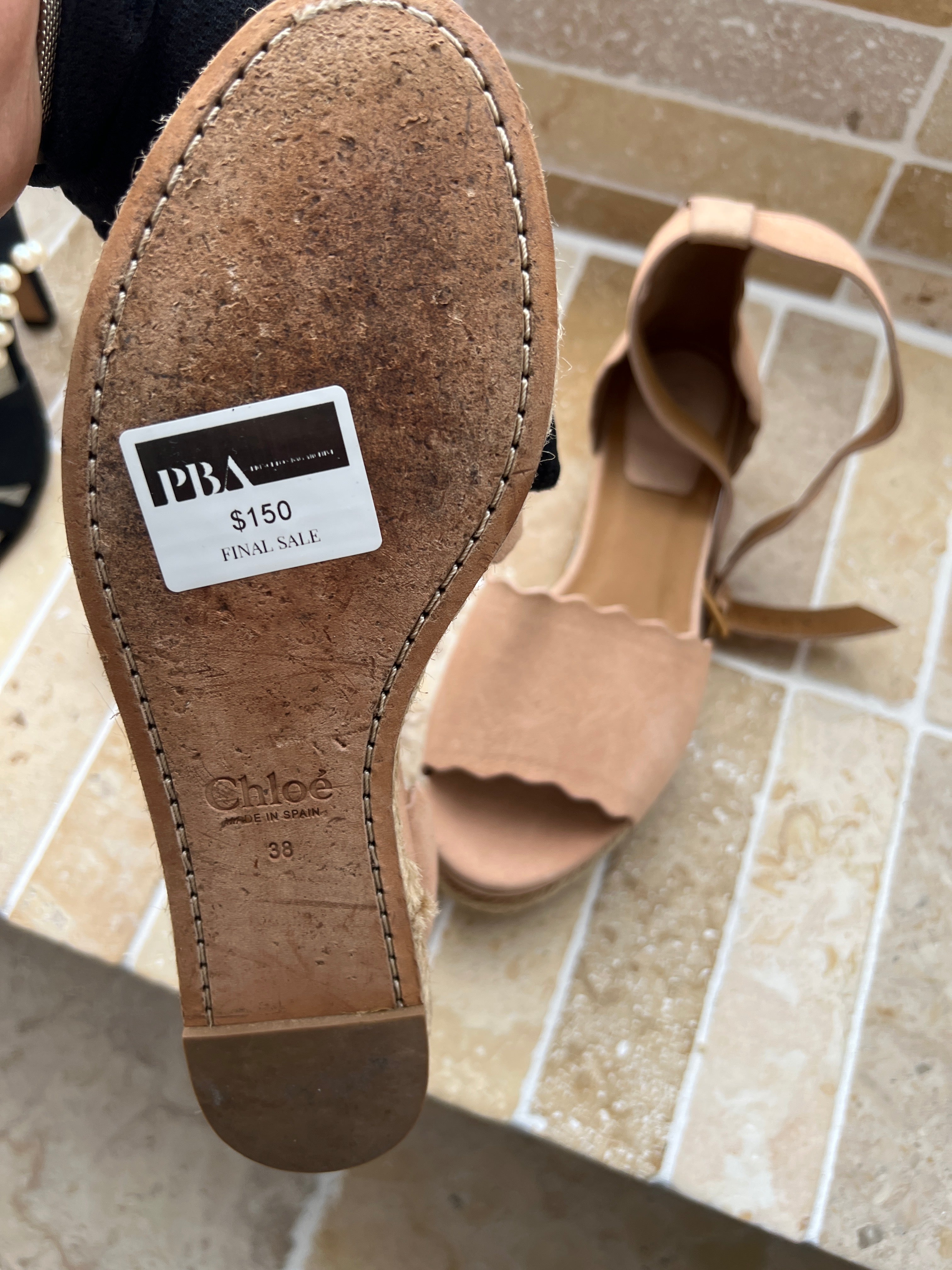 Chloé Suede Scalloped Espadrille Wedge Sandals