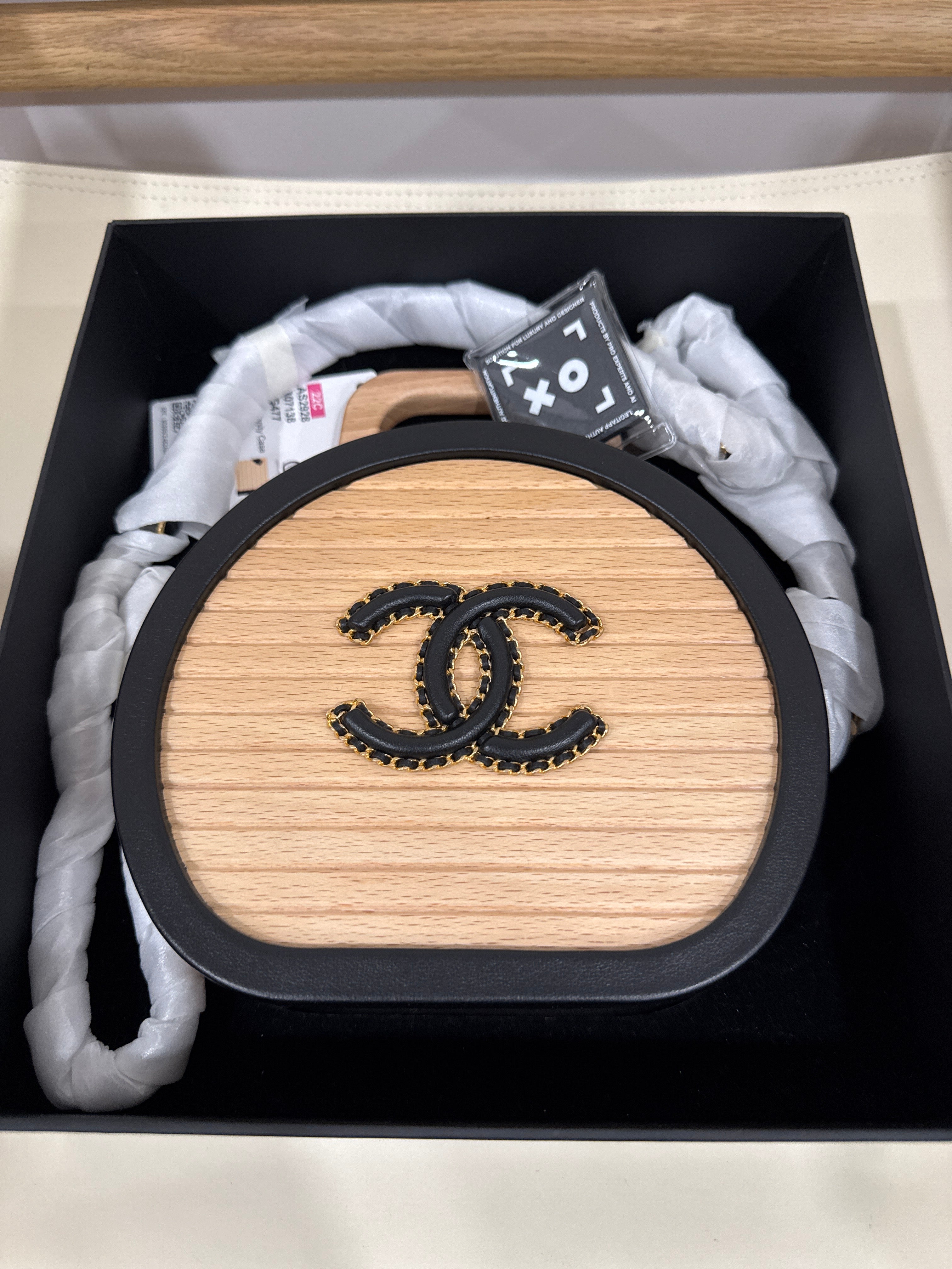 Chanel Beech Wood Lambskin Round CC Vanity Case