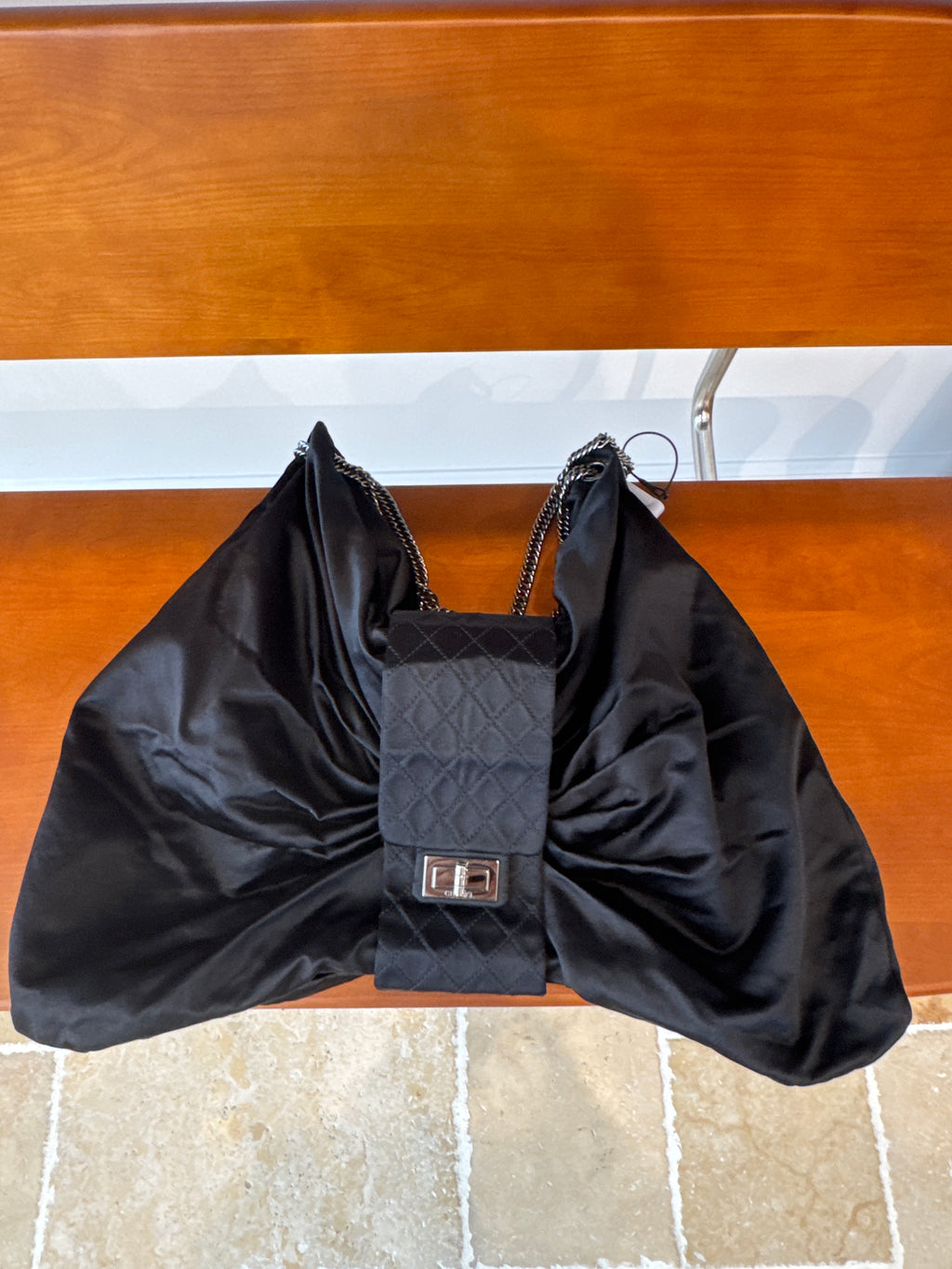 Chanel Satin Large Bow Bag Black