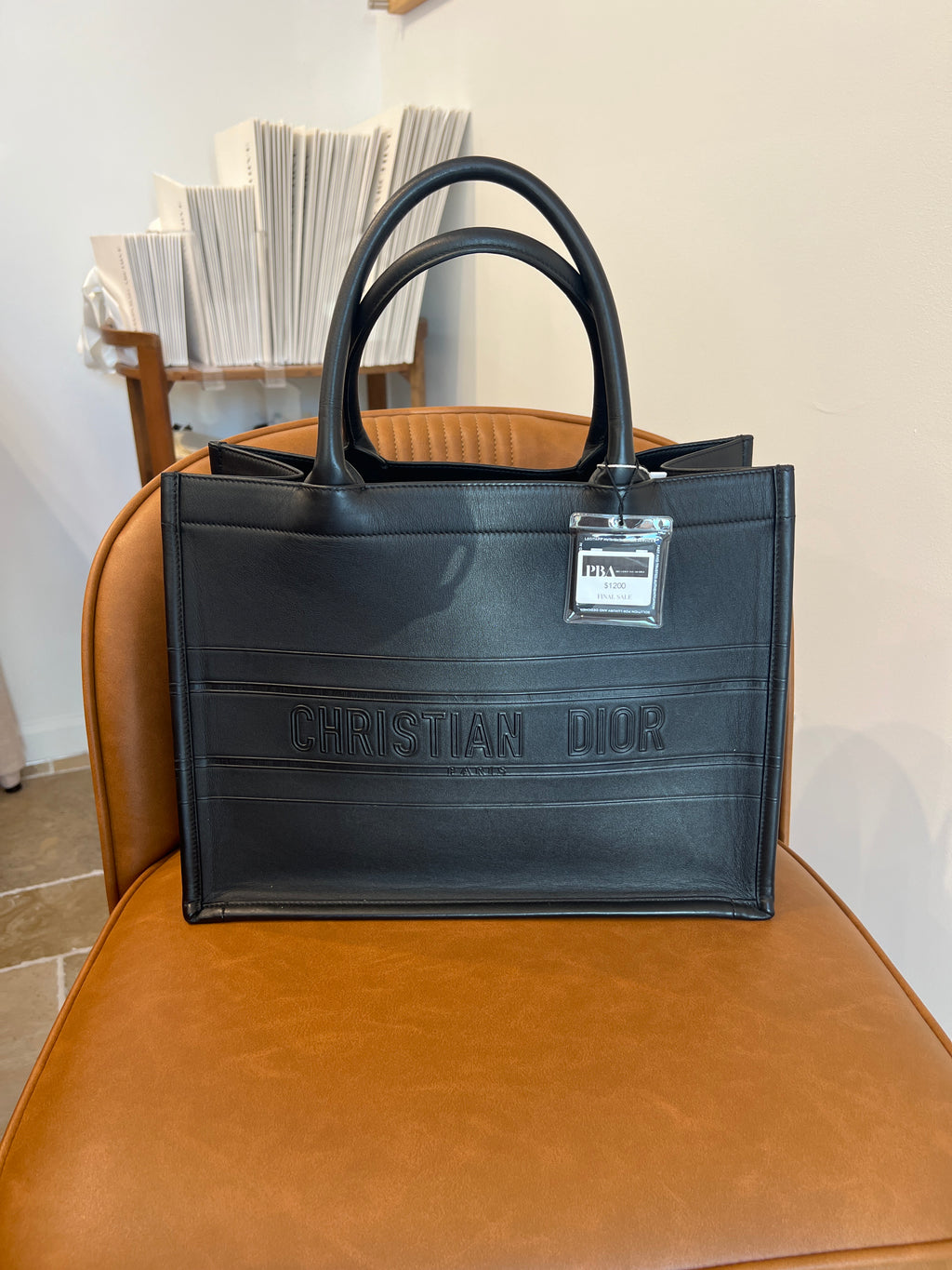 Calfskin Embossed Medium Book Tote Black Circa 2022 ACJ484