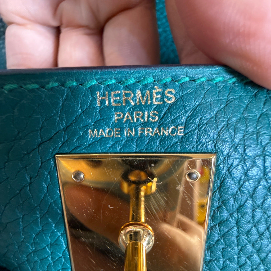Hermès Kelly 28 Handbag Taurillon Clemence Leather Malachite
