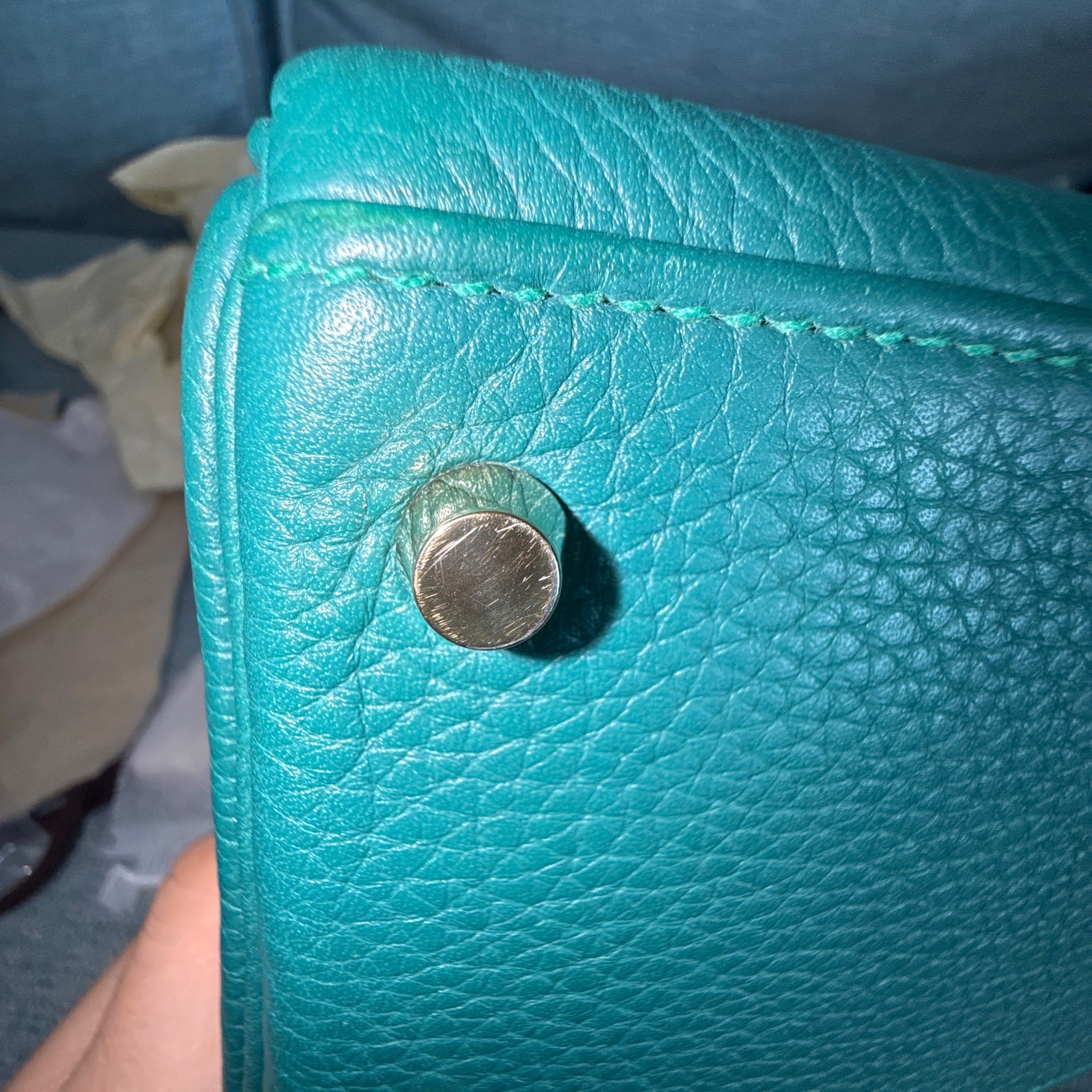 Hermès Kelly 28 Handbag Taurillon Clemence Leather Malachite